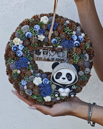 Őszi panda ajtódísz