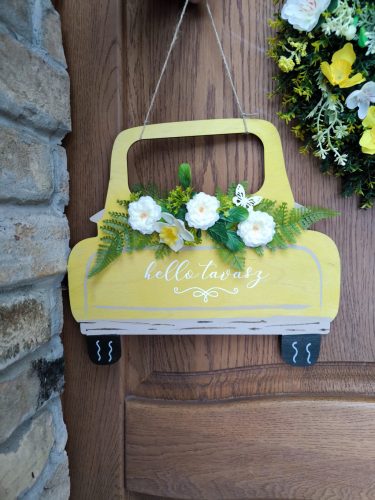 Tavasz autó sárga ajtódísz