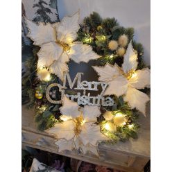 Világító karácsonyi poinsettia koszorú